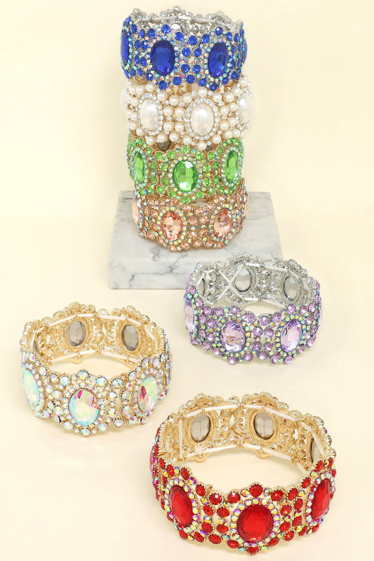 Baroque Crystal Gemstone Cluster Stretch Bracelet