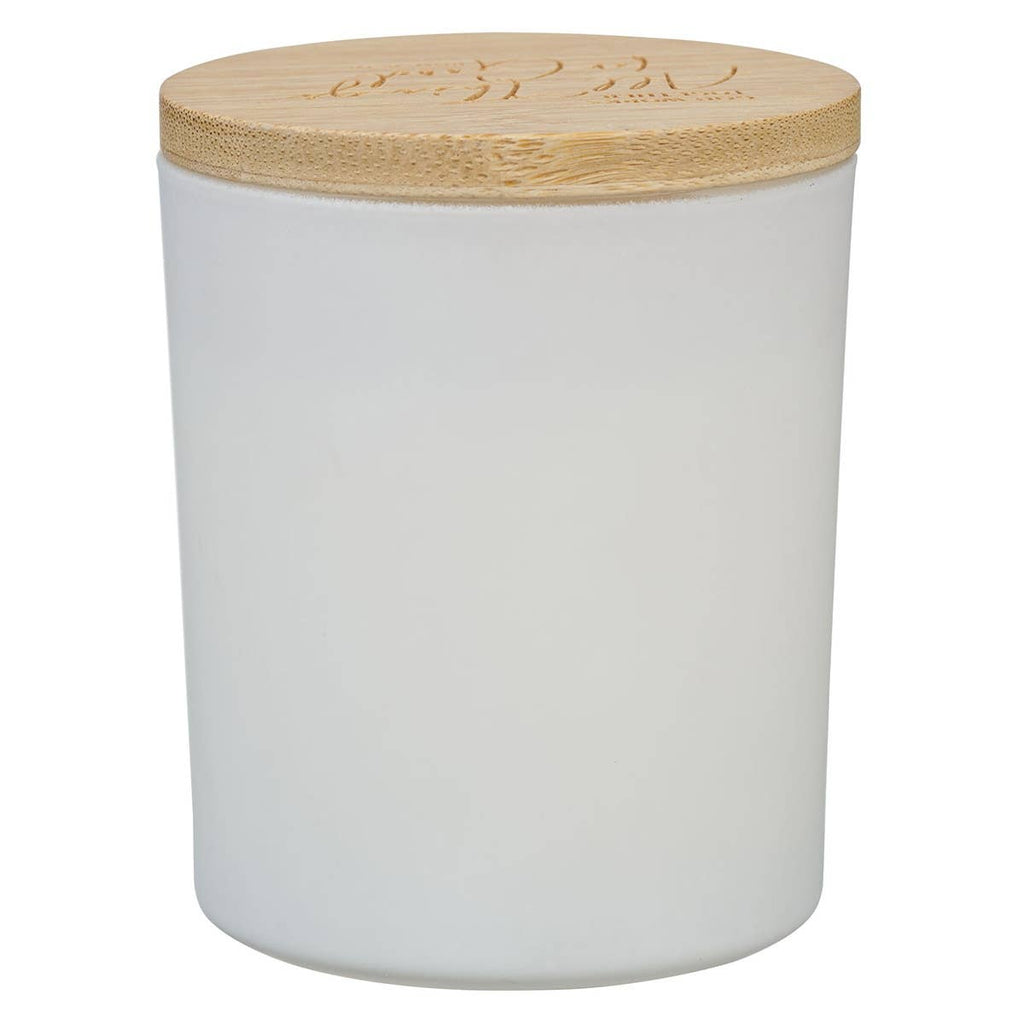 Glass Candle w/Bamboo Lid White God Works Rom. 8:28