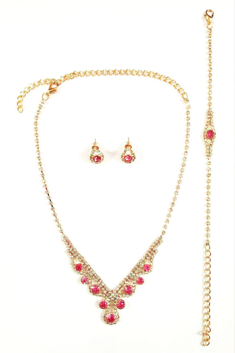 Metal Necklace, Earring, & Bracelet Set with Jewels JR3174-