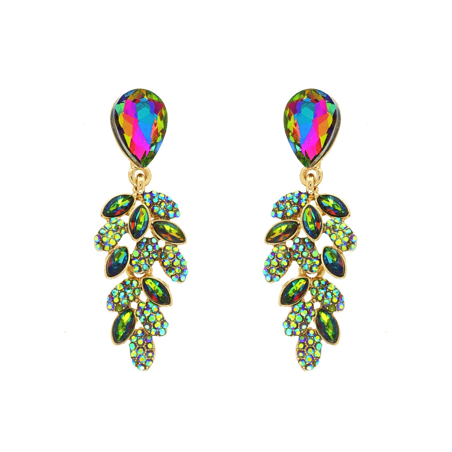 Teardrop Post Multi Rhinestone & Pave Drop Dangle Earrings