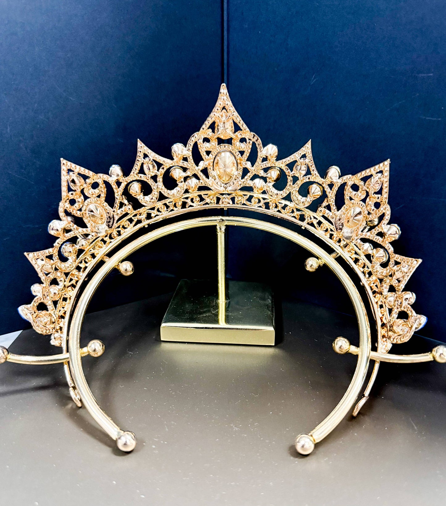 Blue Crown for Women, Gold Crystal Tiara, Princess Tiara