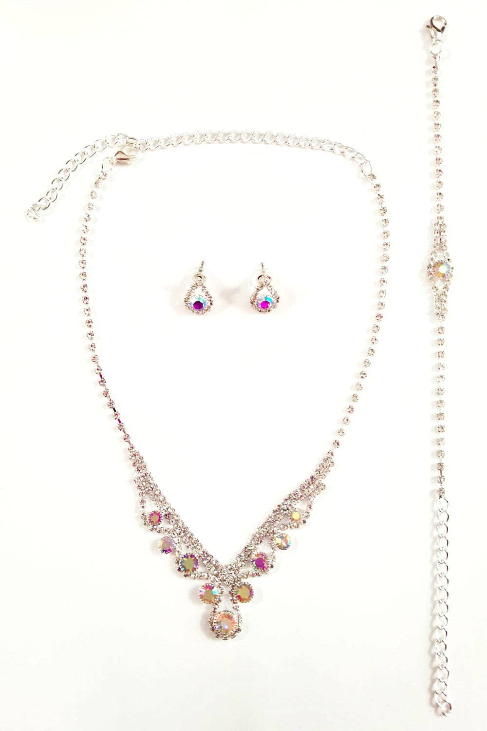 Metal Necklace, Earring, & Bracelet Set with Jewels JR3174-