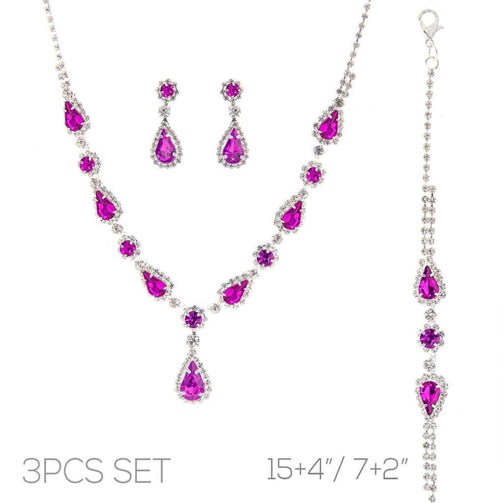 3pc Rhinestone Crystal Teardrop Jewelry Set