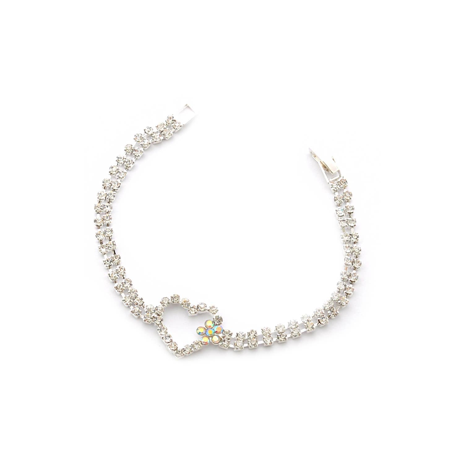 Wedding Silver Aurora Borealis Heart Line Bracelet