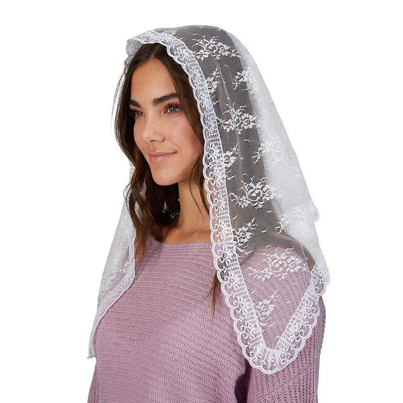 Wht Lace Trad Chapel Veil