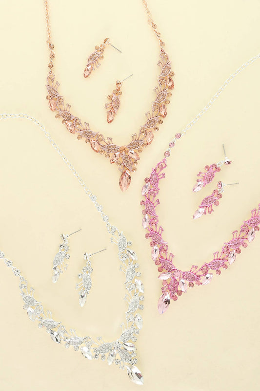 Vine Gemstone Cluster V-Shaped Necklace Set
