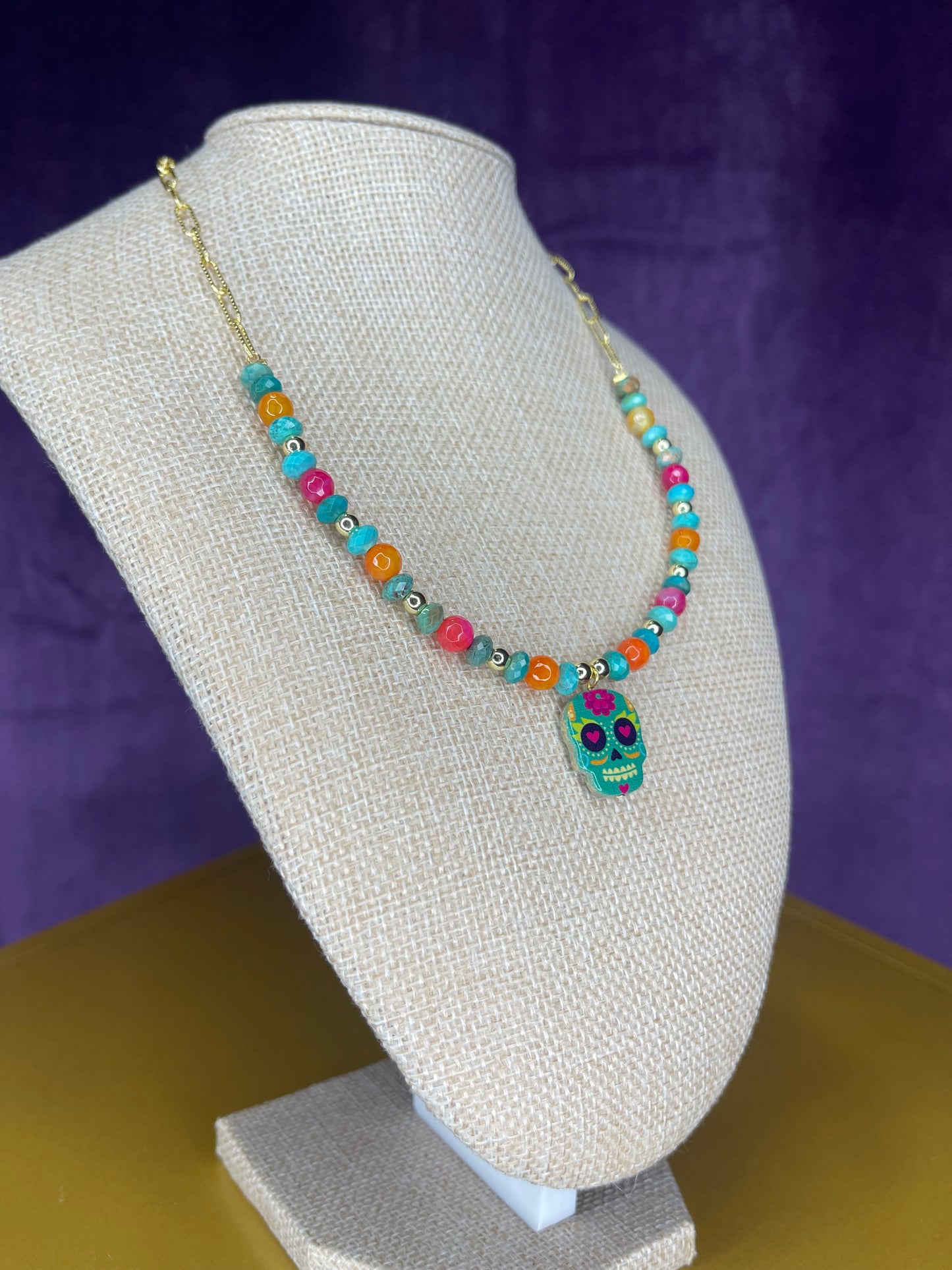 Turquoise and glass beads día de los Muertos