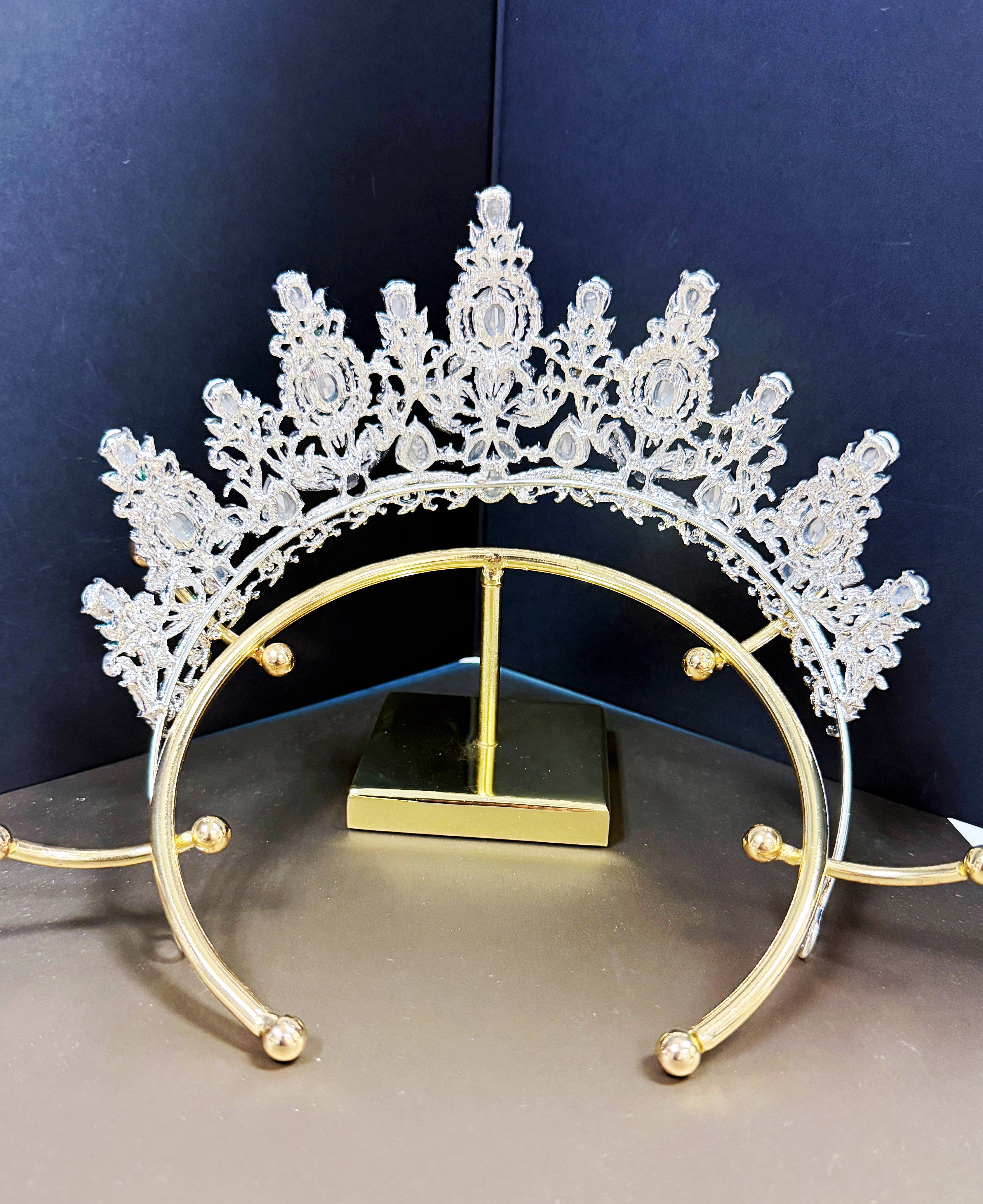 Silver Crystal Tiara Green Stone Tiara - CR152