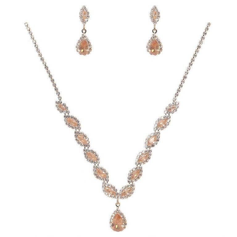 Teardrop Marquise Dangle CZ Necklace Earrings Set