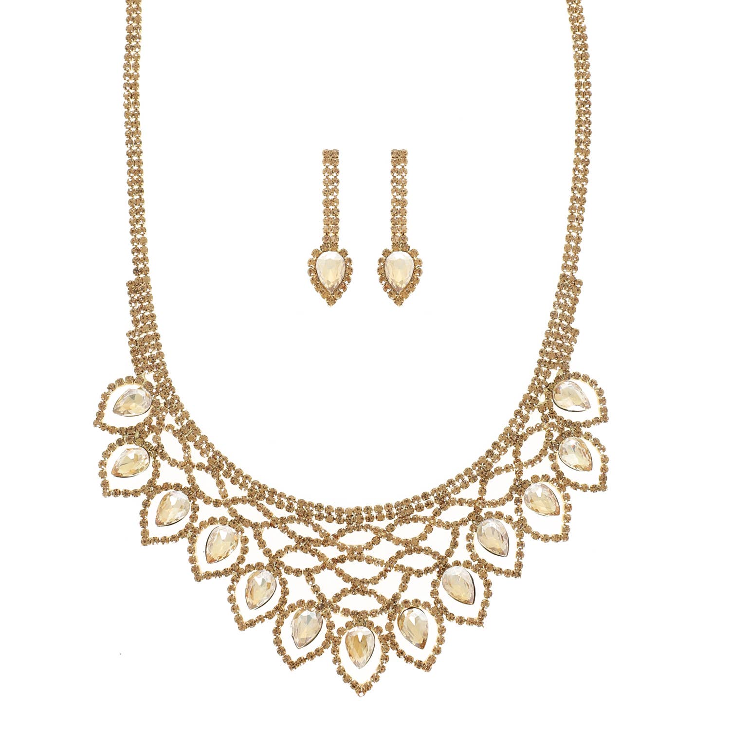 Crystal Rhinestone Pave Teardrop Necklace Set