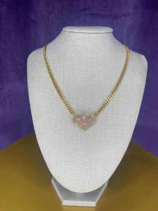 Pink CZ Heart Pendant Necklace