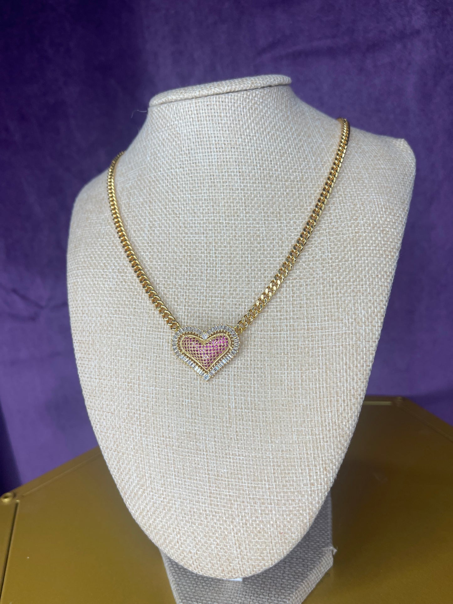 Pink CZ Heart Pendant Necklace
