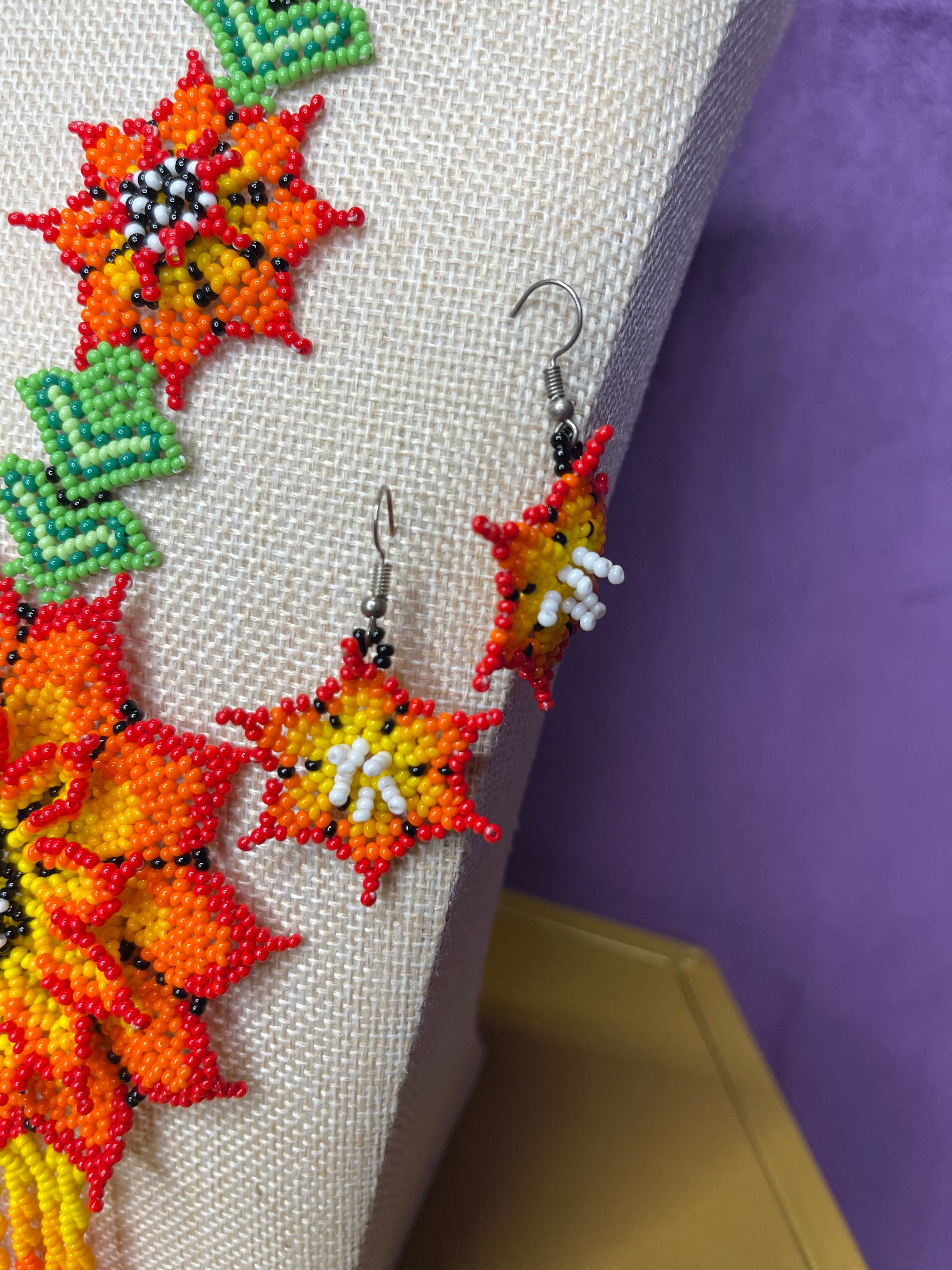 Huichol Beaded Sunflower Necklace Set - Handmade Mexican Jewelry from Nayarit | Traditional Wixárika Art