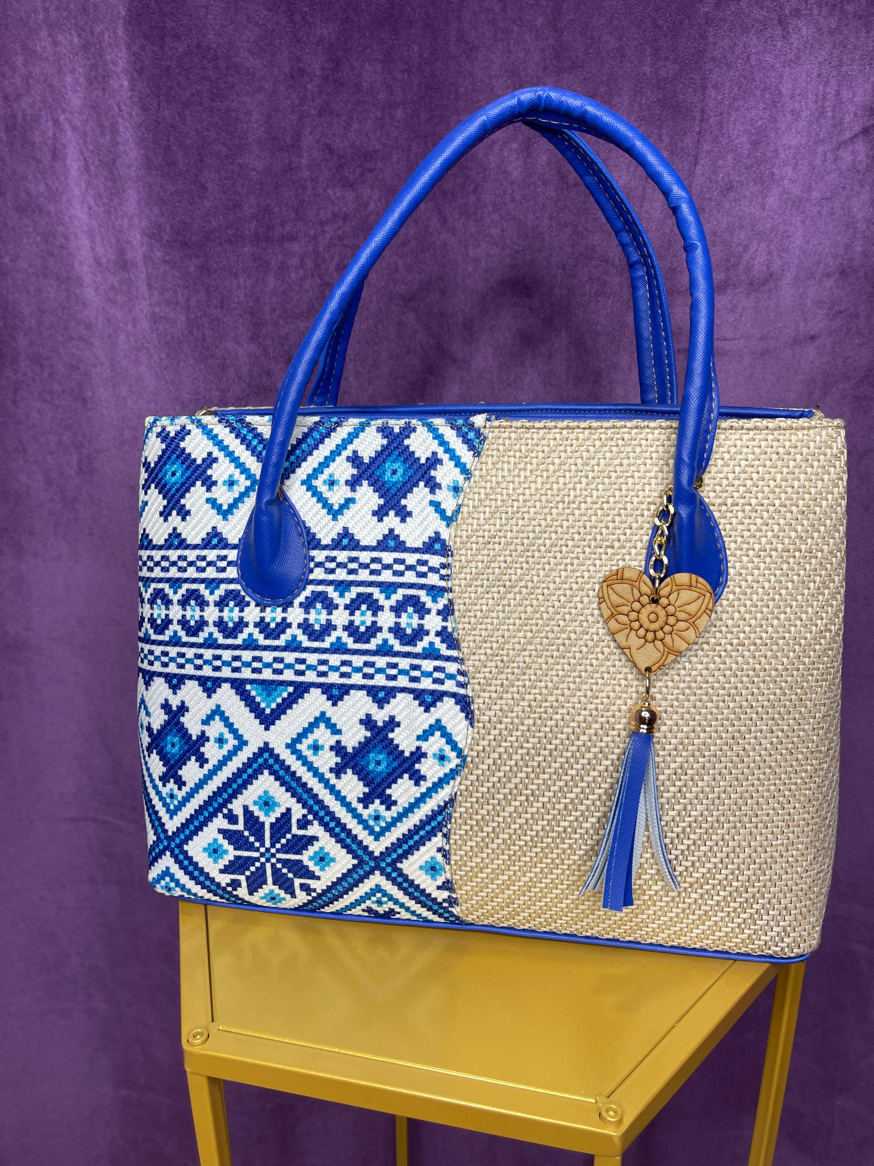 Handwoven Mexican Tote Bag - Artisan Crafted Blue Geometric Pattern | Leon, Guanajuato