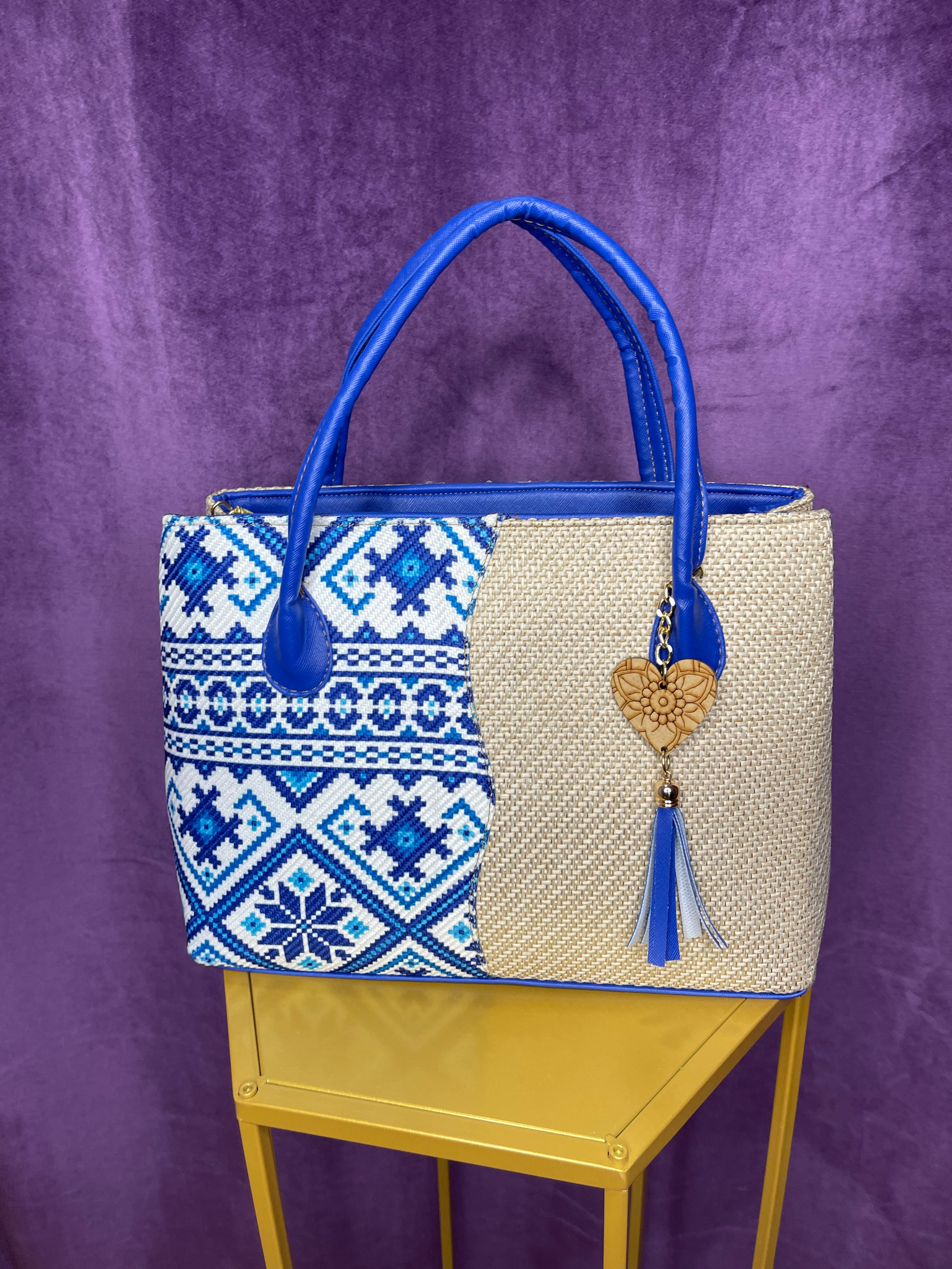 Handwoven Mexican Tote Bag - Artisan Crafted Blue Geometric Pattern | Leon, Guanajuato