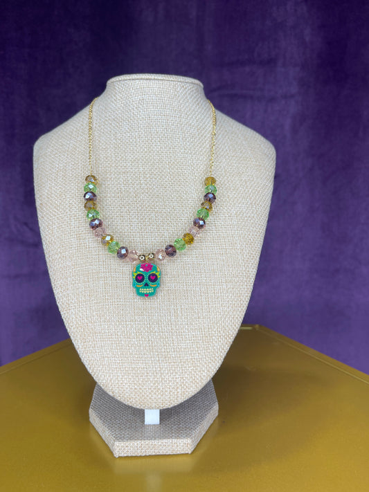 Día de los Muertos glass beads on 14kt gold plated chain