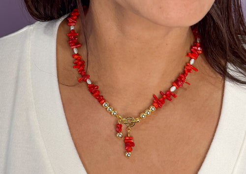 Coral & Japanese Rice Pearl Statement Set