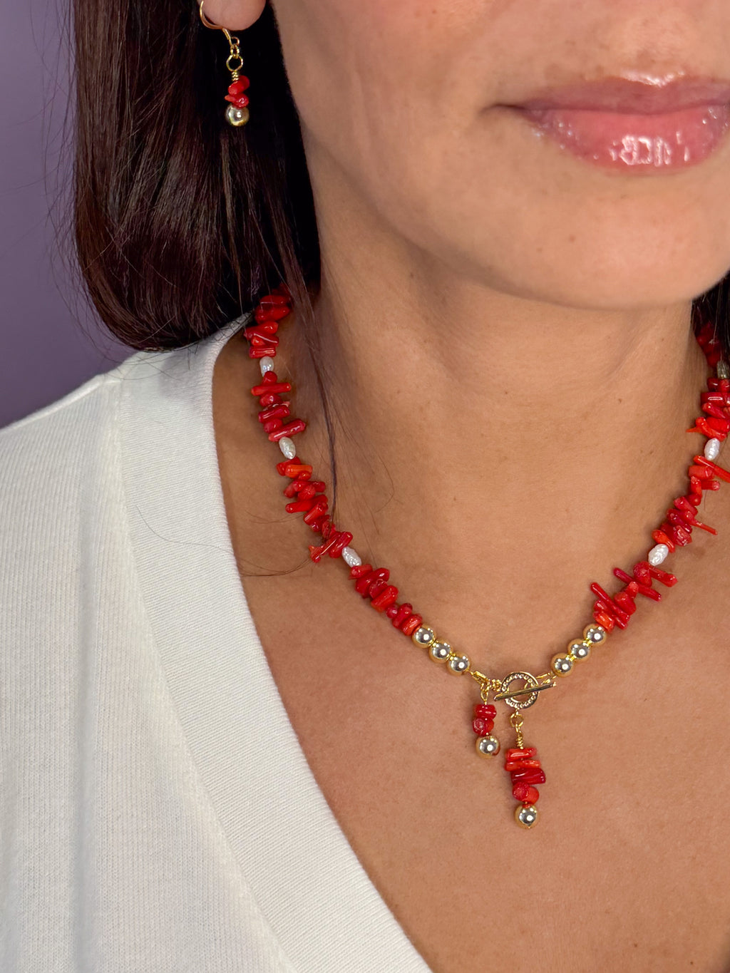 Coral & Japanese Rice Pearl Statement Set