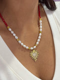 Carnelian & Freshwater Pearl Sacred Heart Necklace