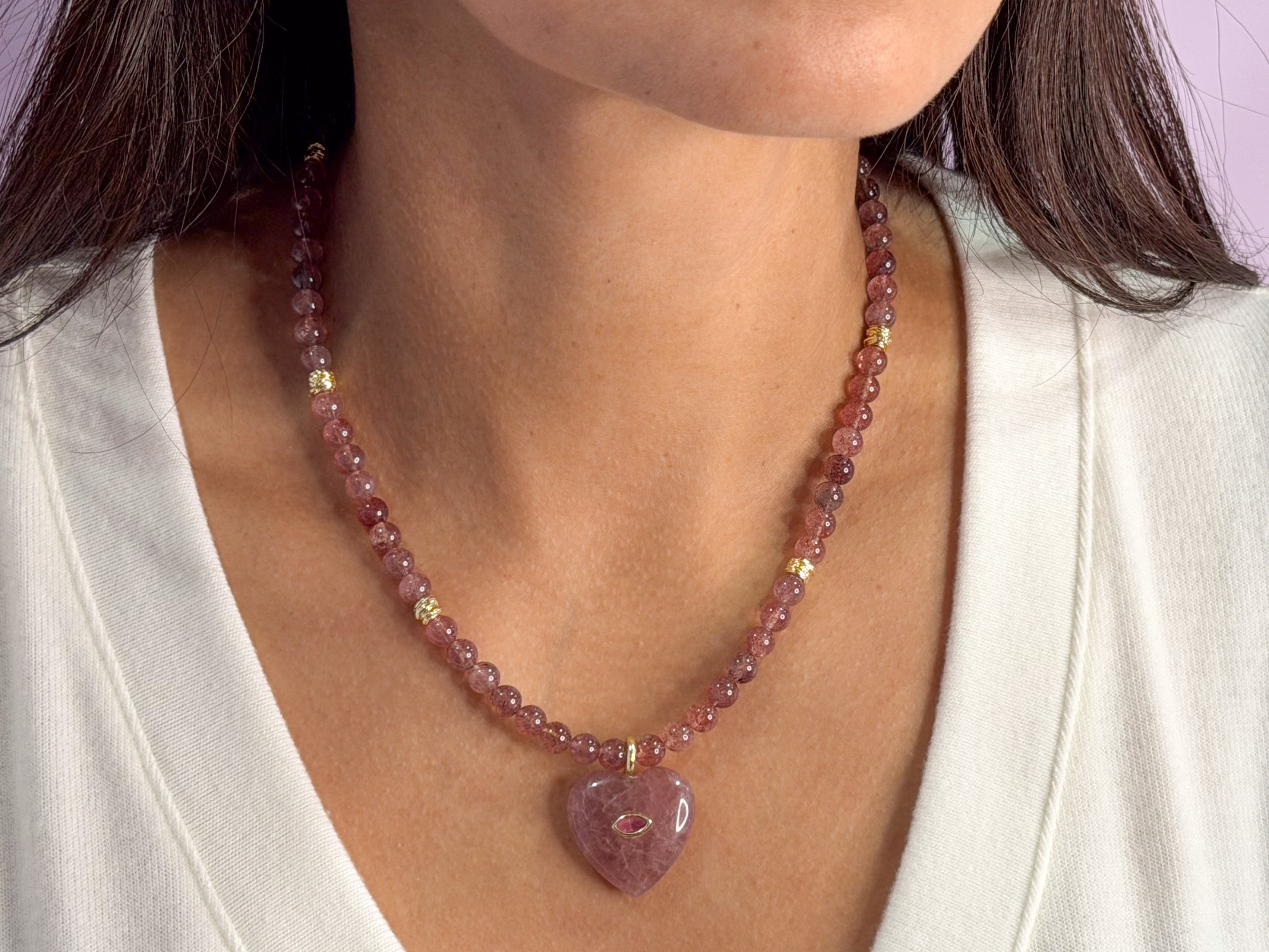 Rose Quartz Evil Eye Heart Necklace