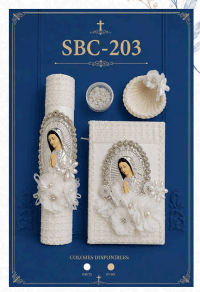 SBC-203 Set Vela Virgen Repujado Medallon