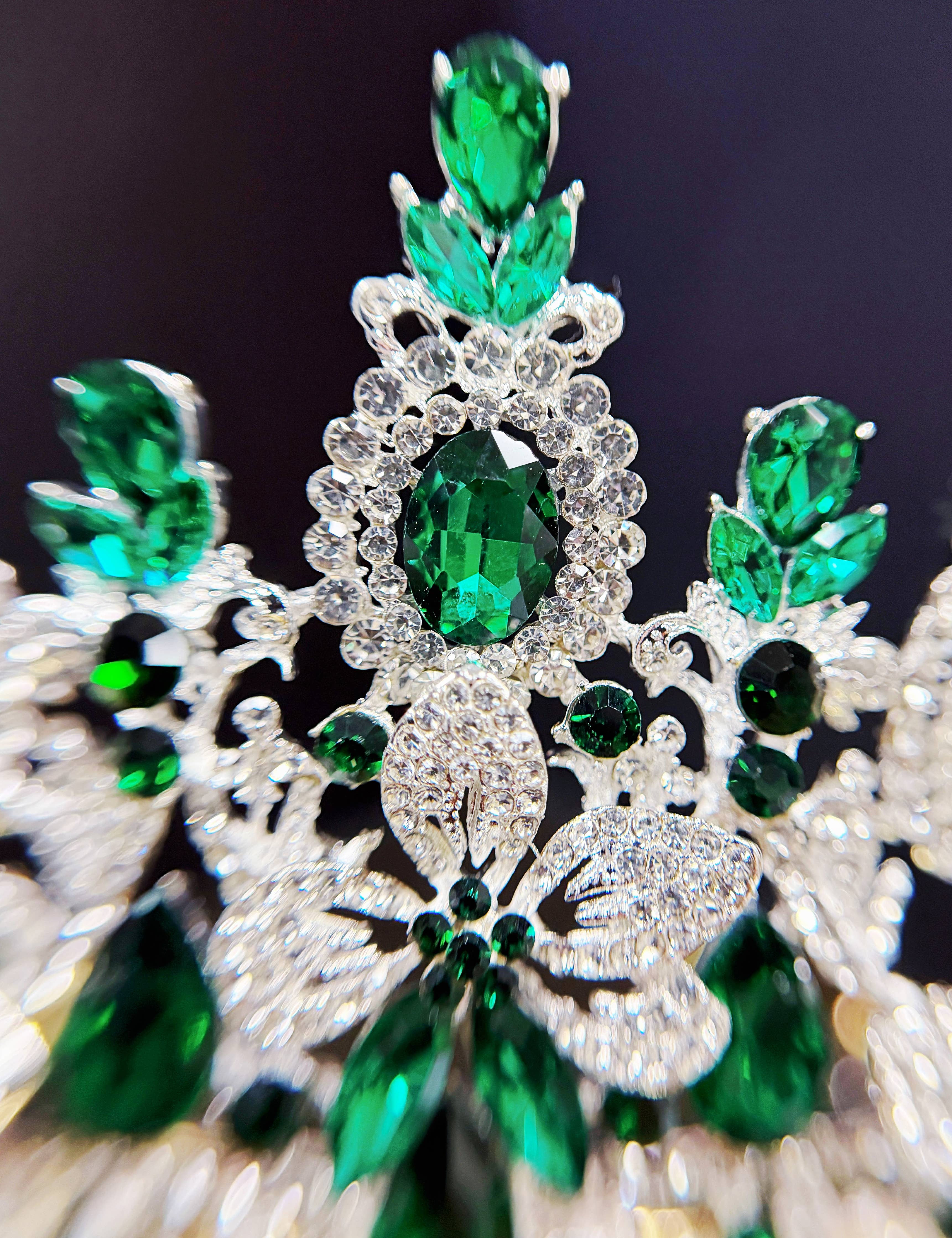 Silver Crystal Tiara Green Stone Tiara - CR152