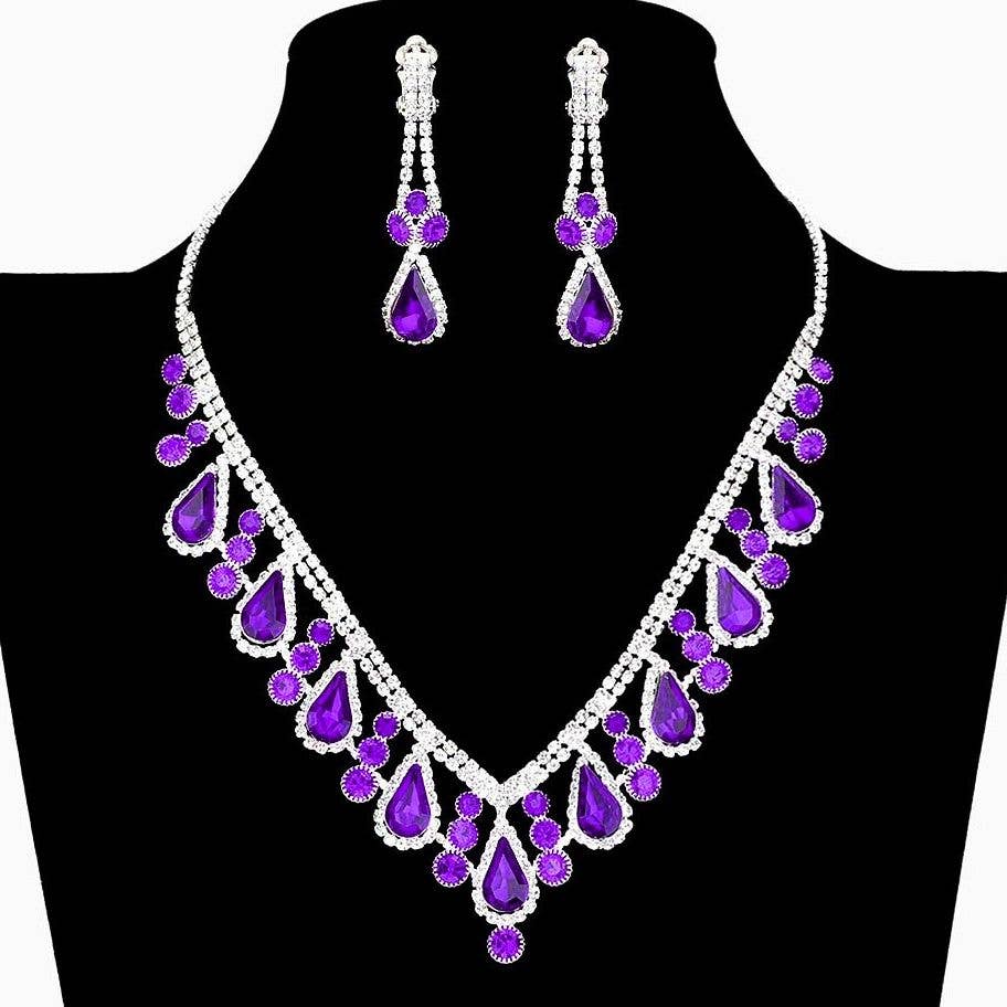 Teardrop V Shape Elegant Rhinestone Necklace Set