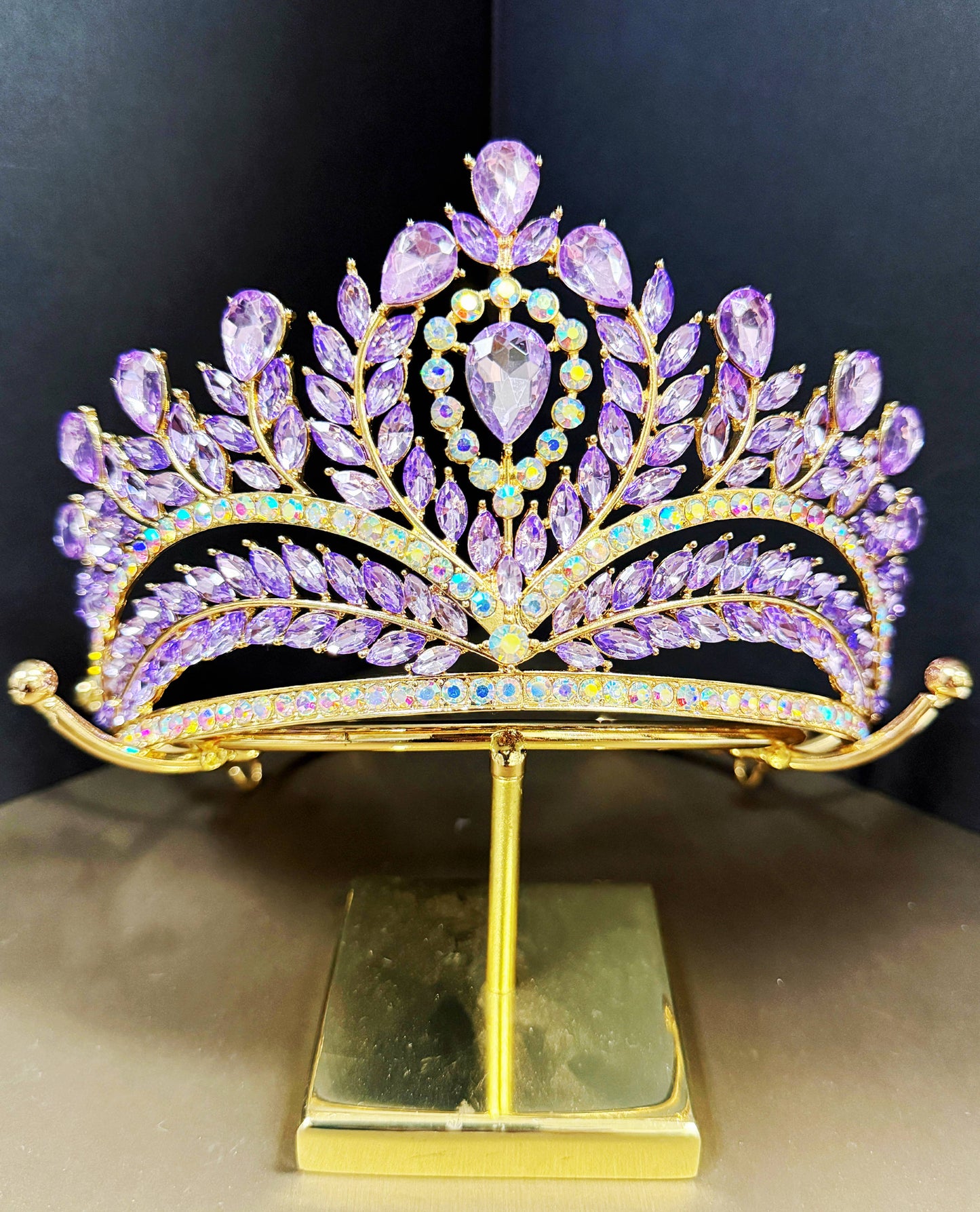 Purple Crystal Crown, Quinceanera Crown, Gold Princess Tiara