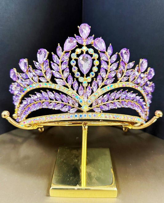 Purple Crystal Crown, Quinceanera Crown, Gold Princess Tiara