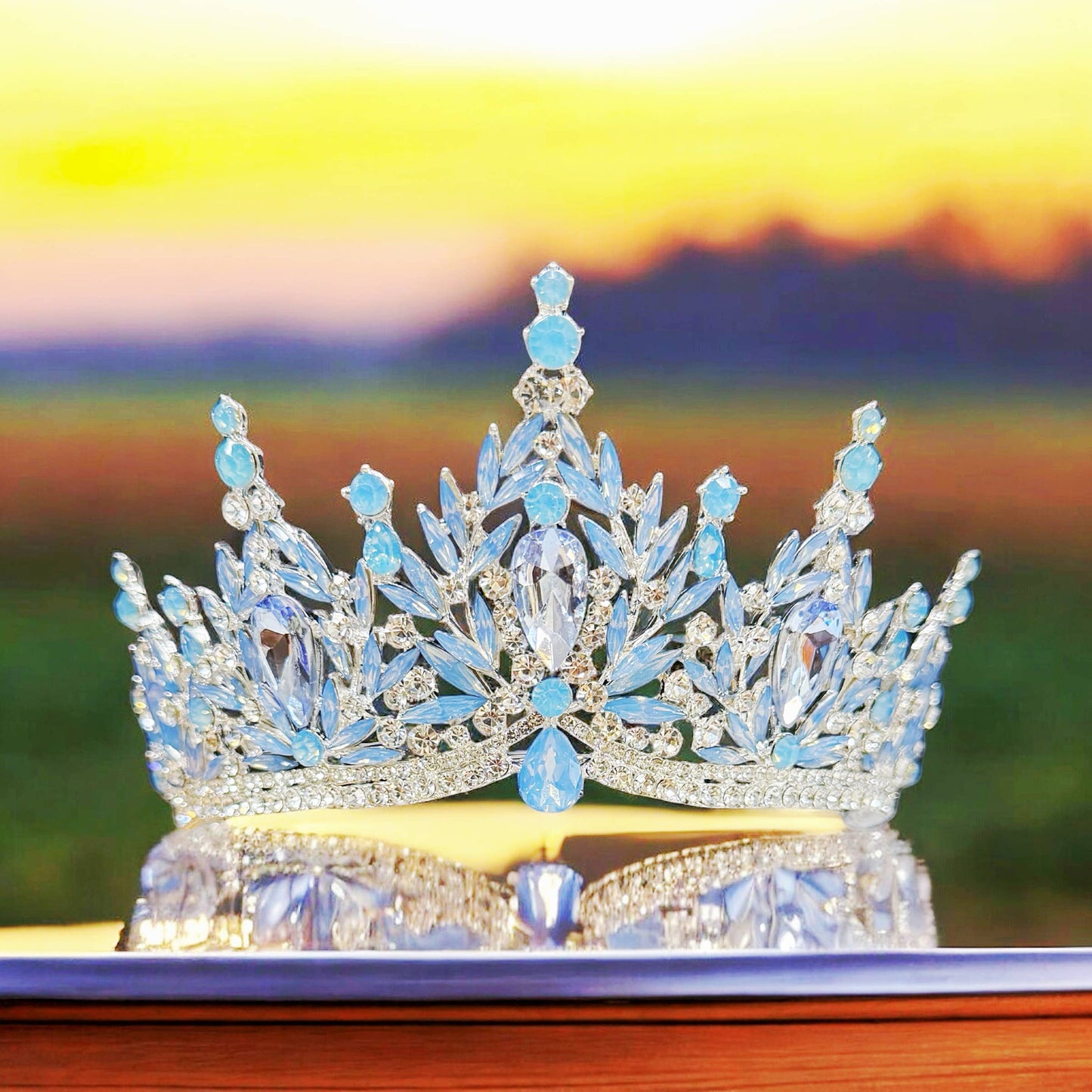 Sky Blue Gemstone Crown, Bridal Headpiece, Wedding Headband