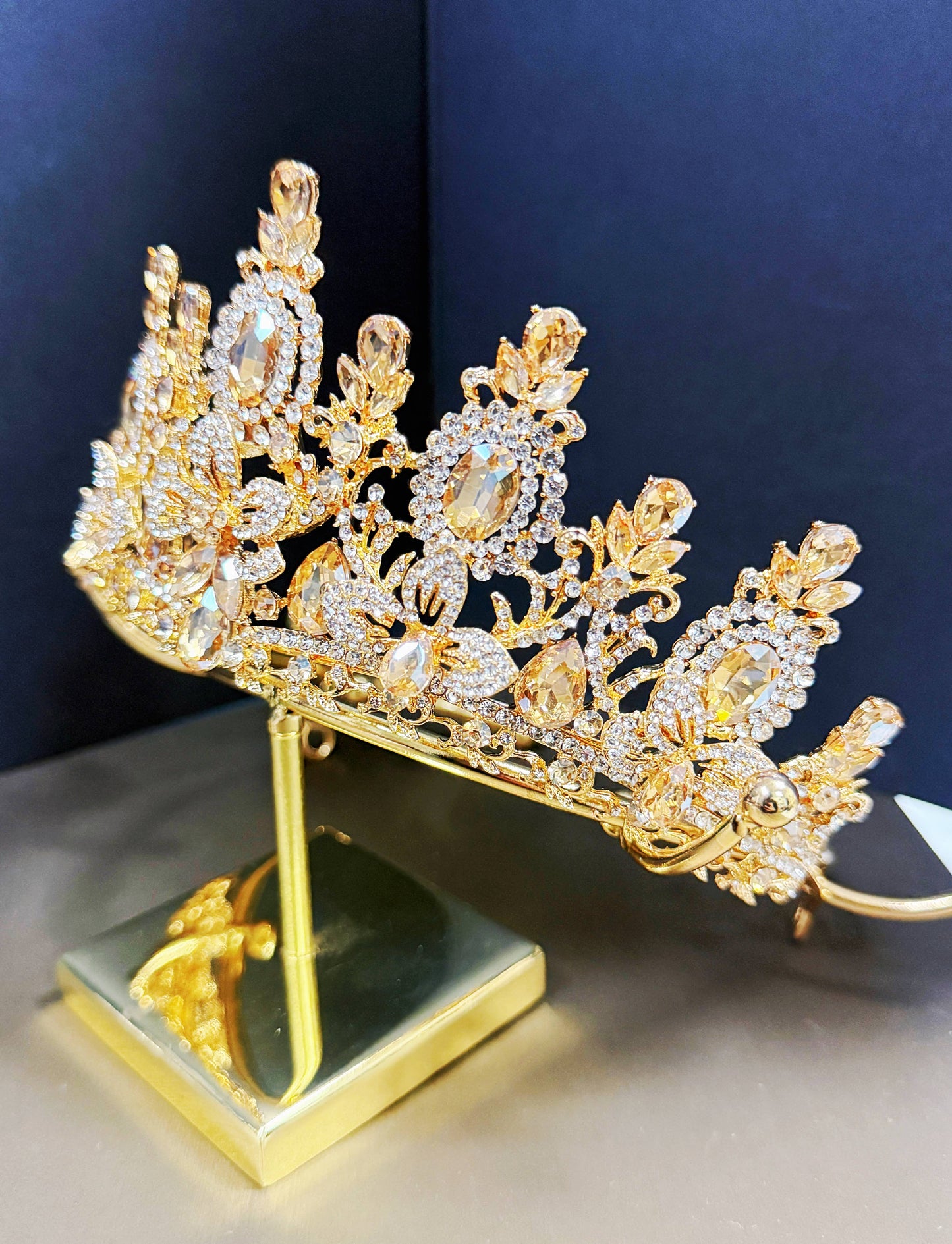 Princess Floral Tiara, Birthday Crown, Amber Crystal Tiara