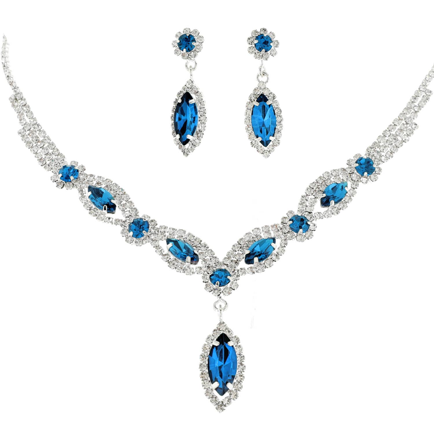 Crystal Rhinestone Petal Lariat Necklace Set