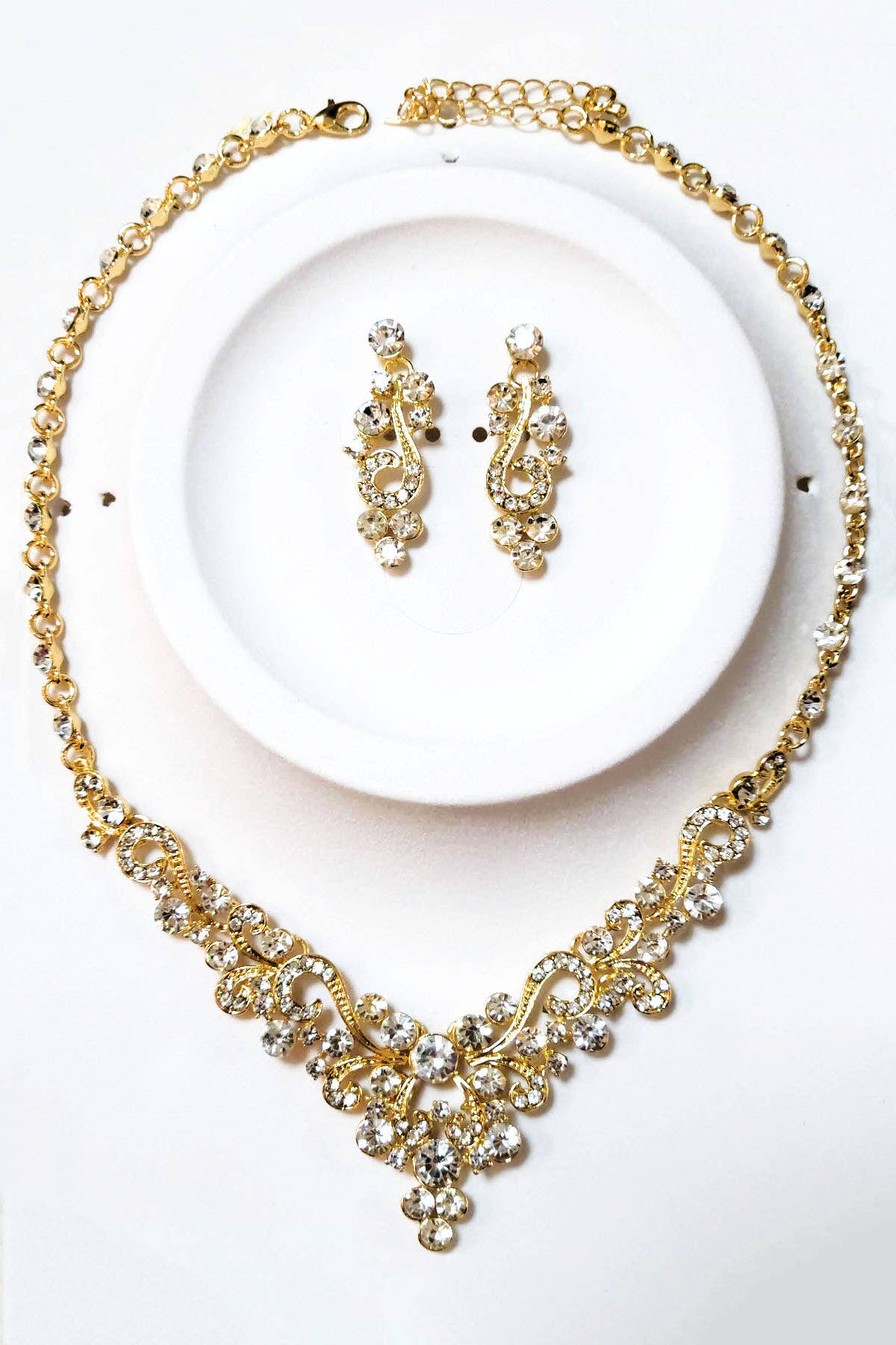 Metal necklace and earring set with jewel rhinestones FJN380