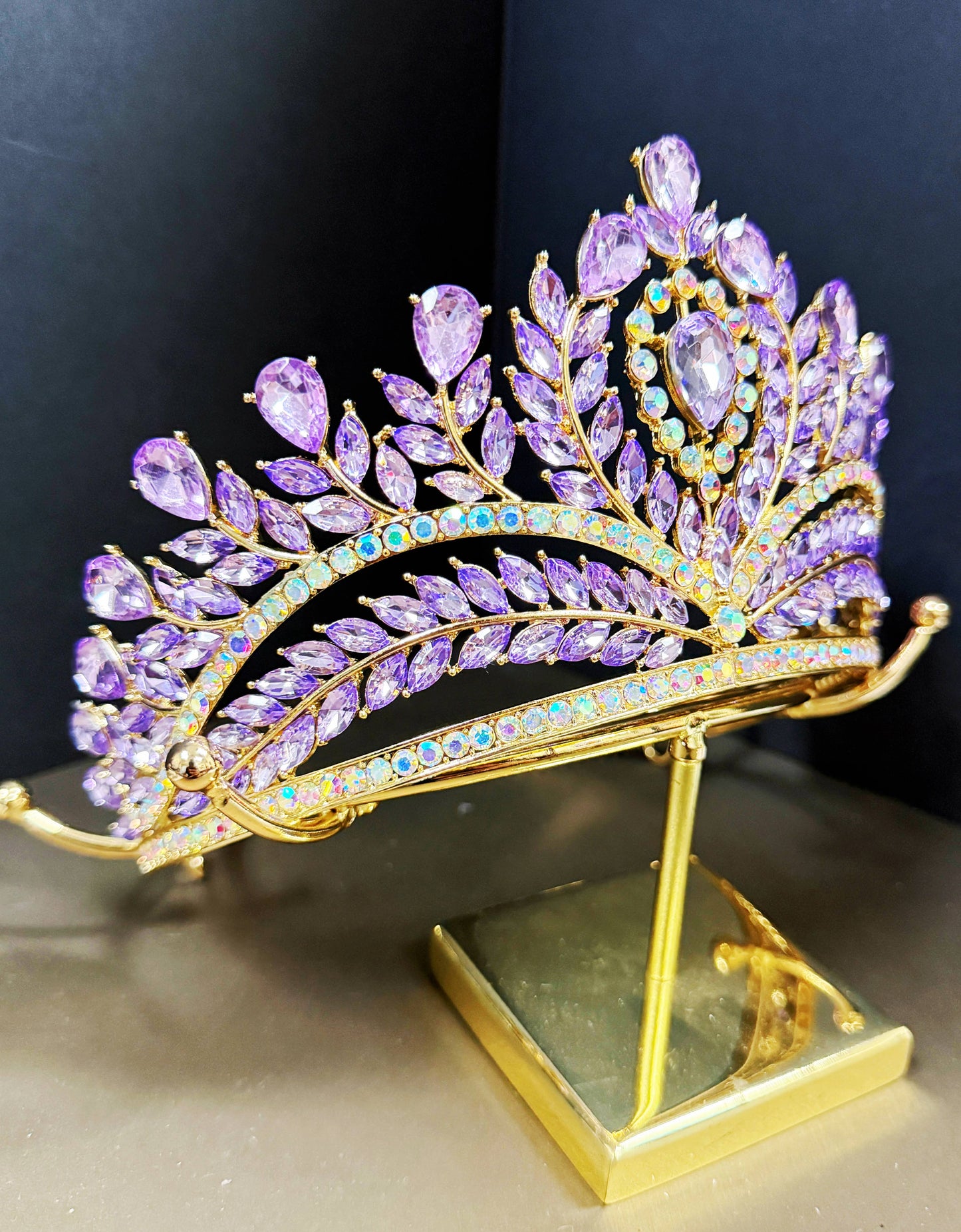 Purple Crystal Crown, Quinceanera Crown, Gold Princess Tiara