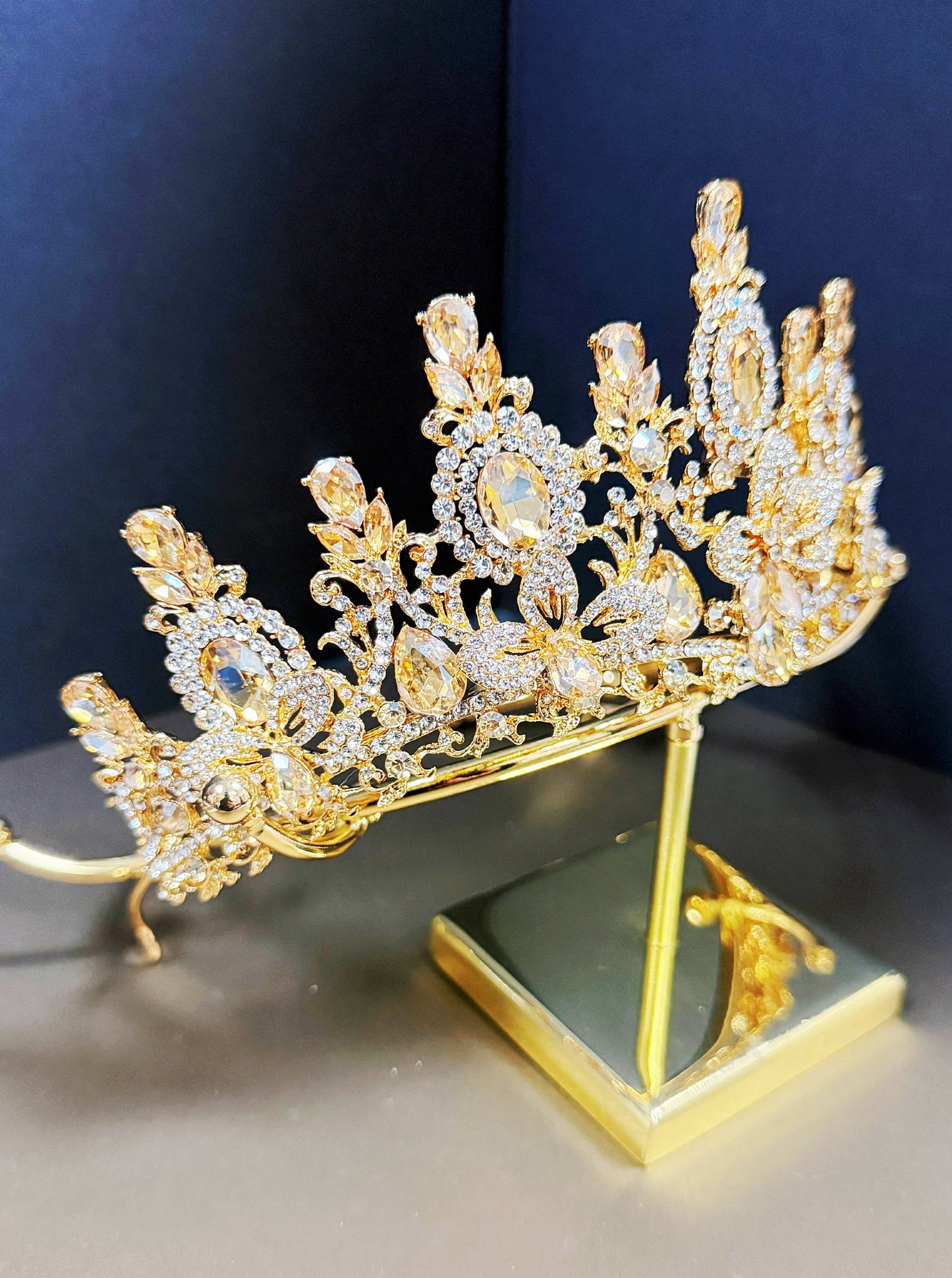Princess Floral Tiara, Birthday Crown, Amber Crystal Tiara