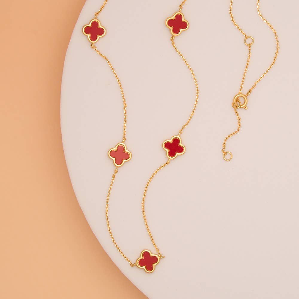 Epoxy Quatrefoil Clover Station Necklace