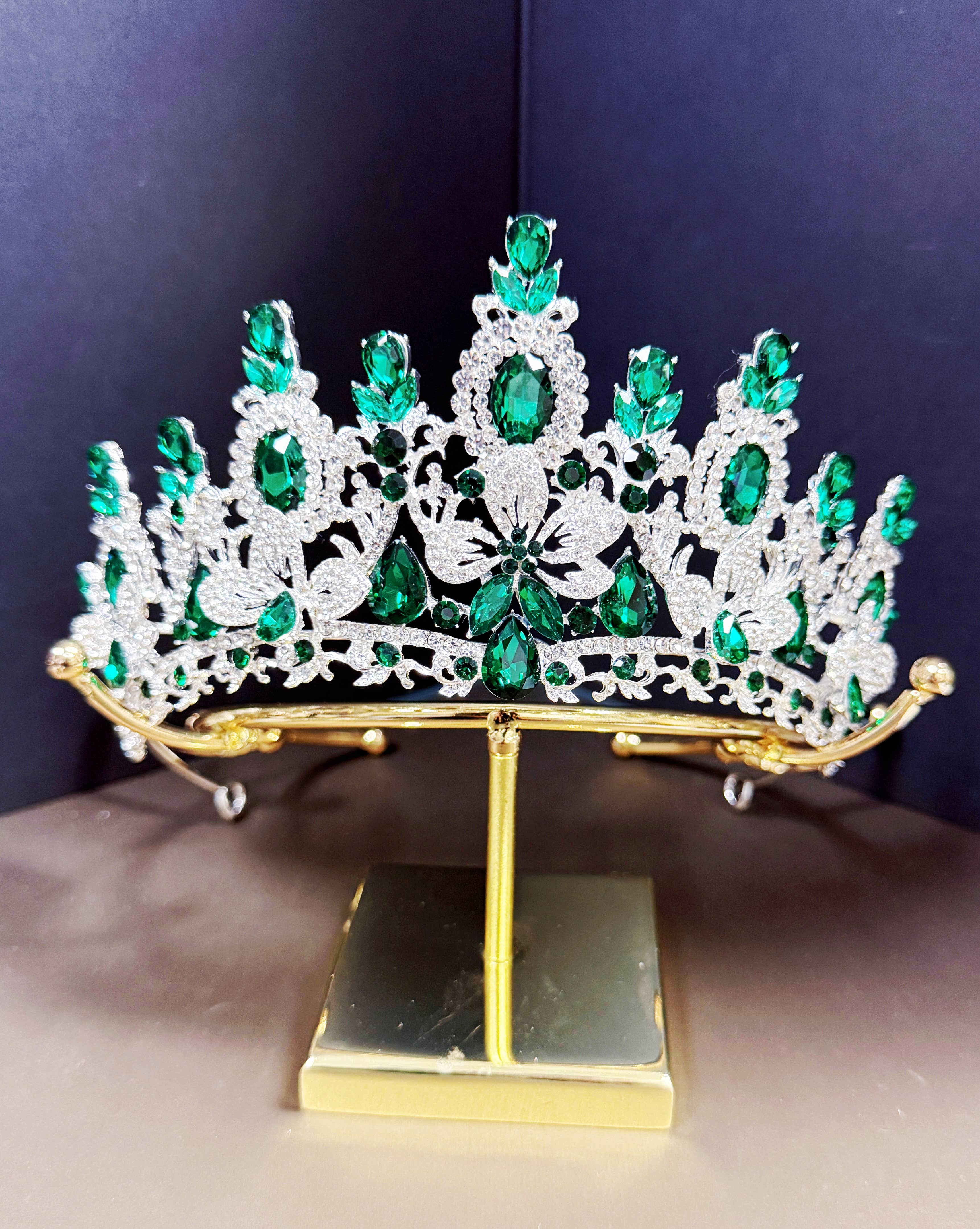 Silver Crystal Tiara Green Stone Tiara - CR152