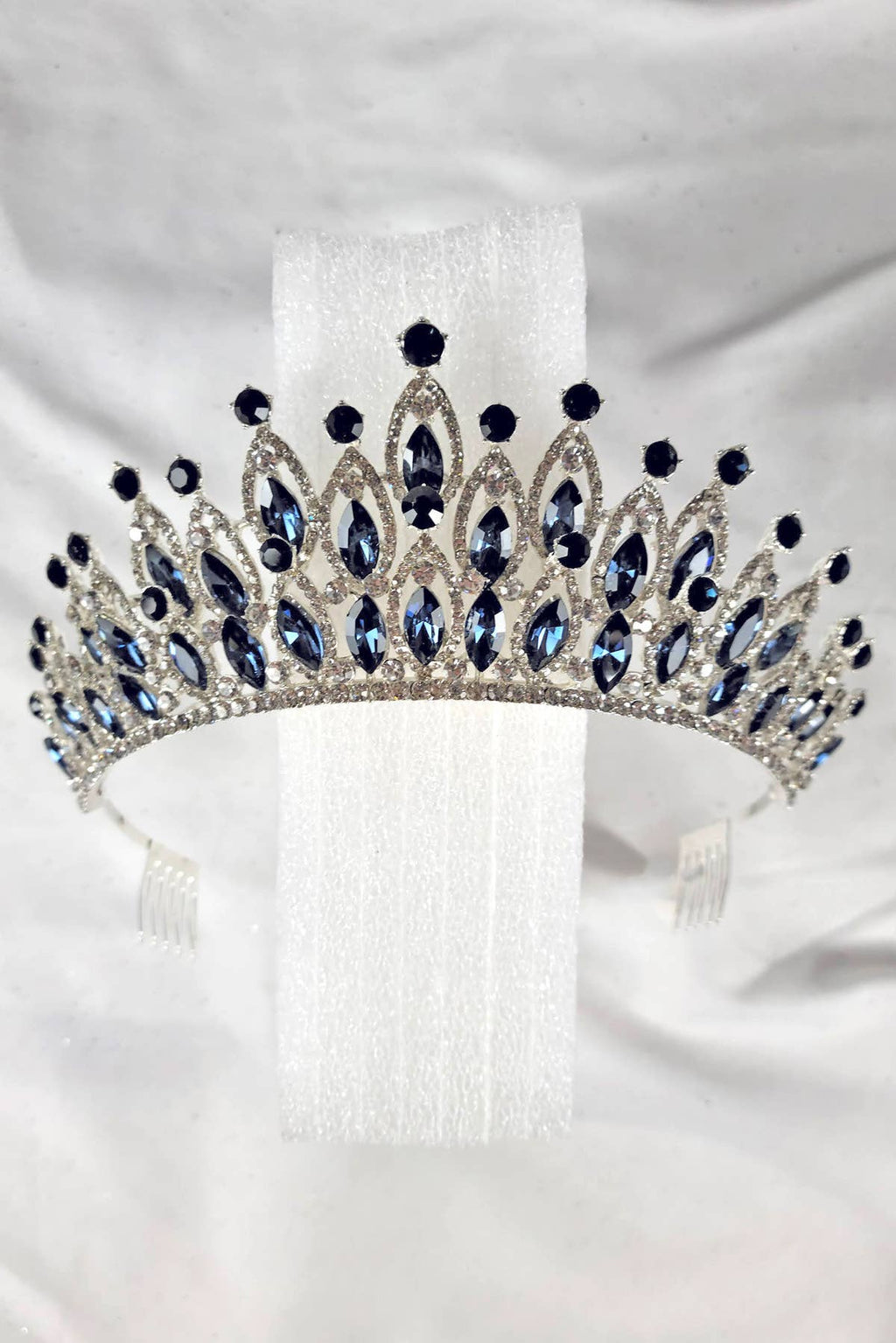 CR 158 HT974 Tiara with navy blue jewel rhinestones