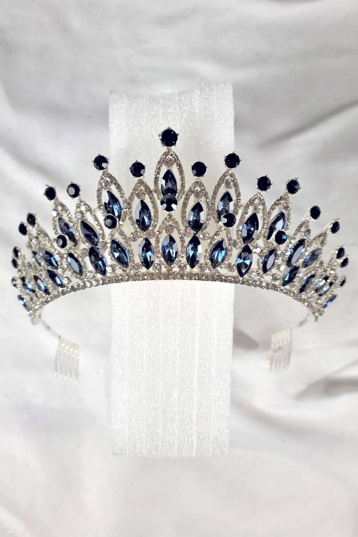 CR 158 HT974 Tiara with navy blue jewel rhinestones