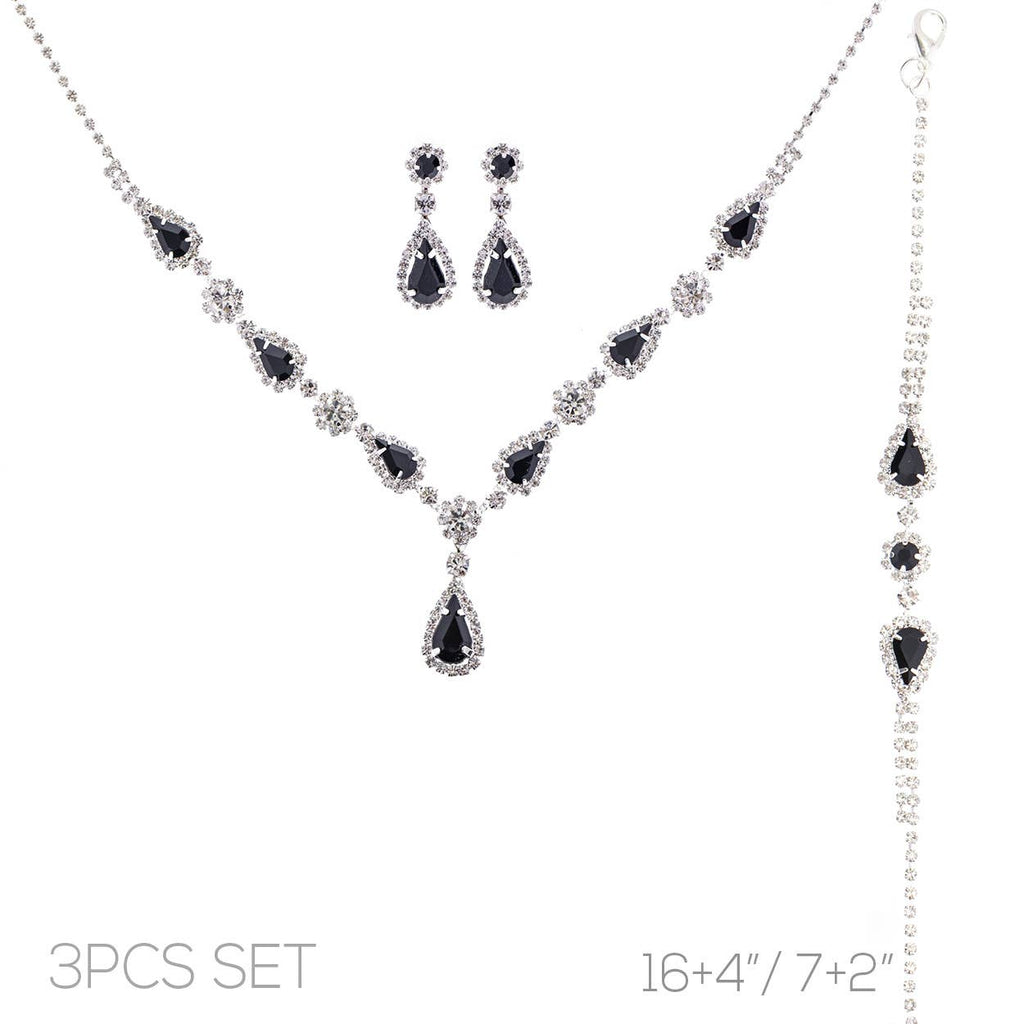 3pc Rhinestone Crystal Teardrop Jewelry Set
