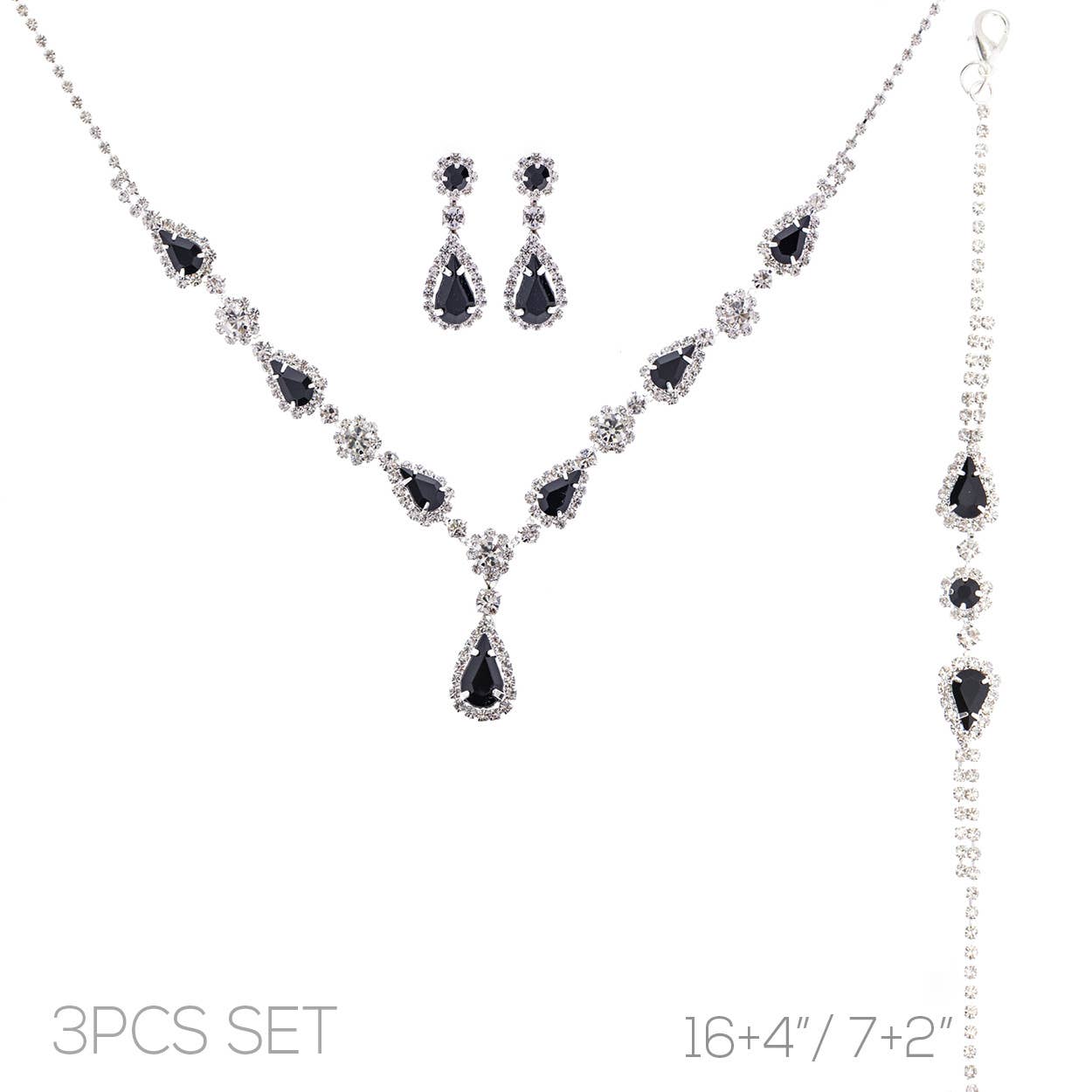 3pc Rhinestone Crystal Teardrop Jewelry Set