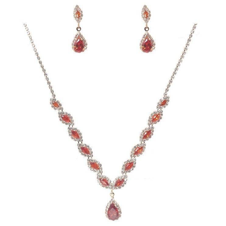 Teardrop Marquise Dangle CZ Necklace Earrings Set