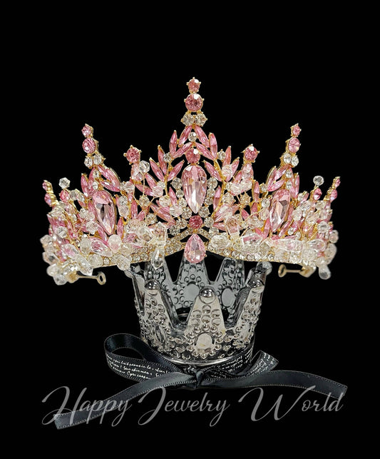 Pink Crystal crown Flower girl crown Birthday Princess tiara