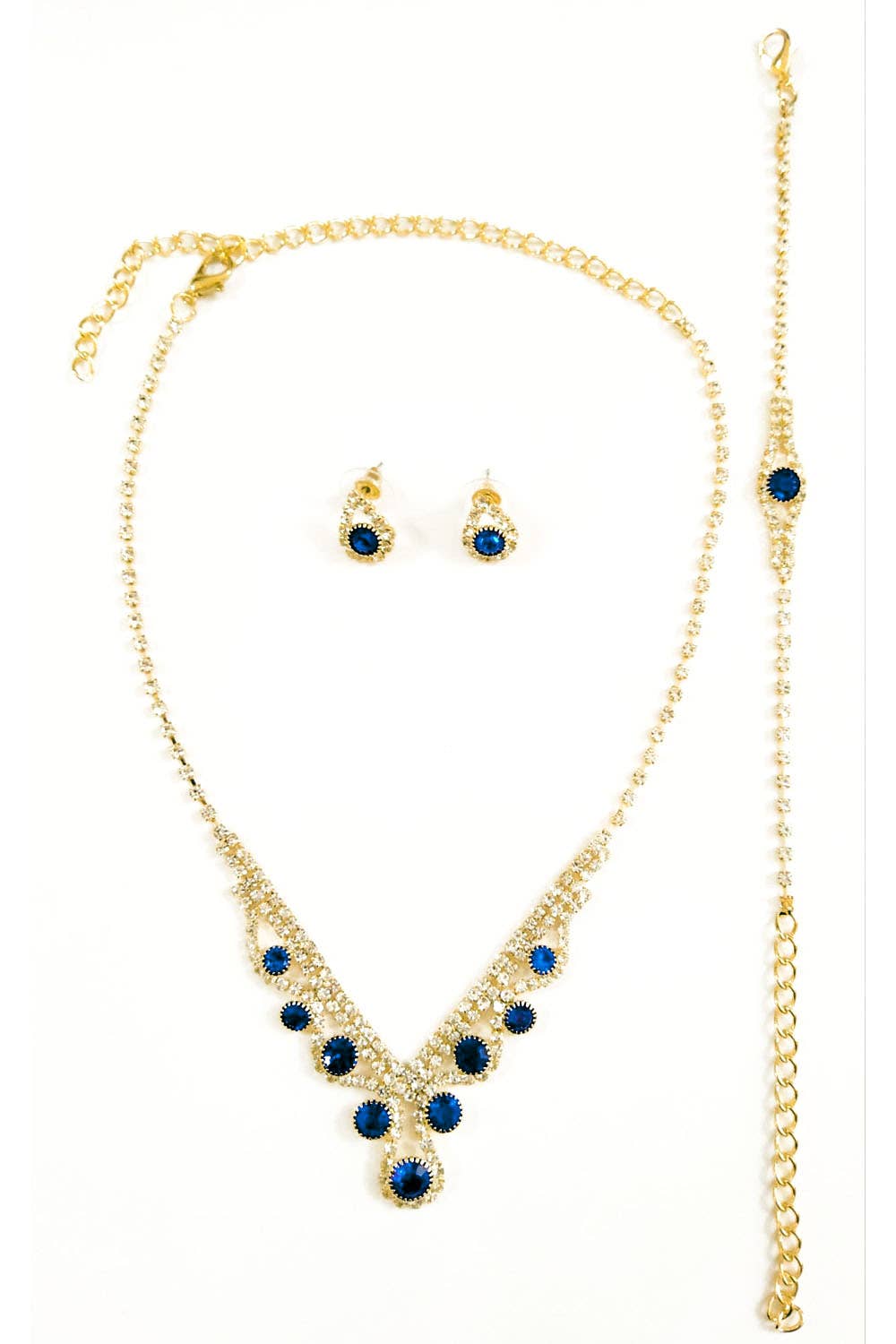 Metal Necklace, Earring, & Bracelet Set with Jewels JR3174-