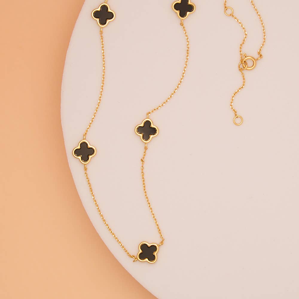 Epoxy Quatrefoil Clover Station Necklace