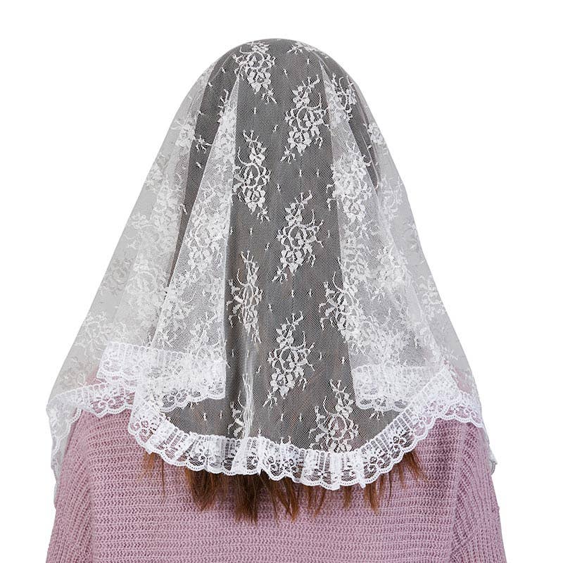 Wht Lace Trad Chapel Veil
