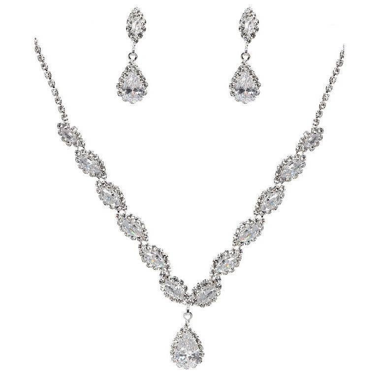 Teardrop Marquise Dangle CZ Necklace Earrings Set