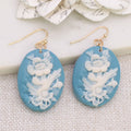 Pale Blue Flower Cameo Earrings