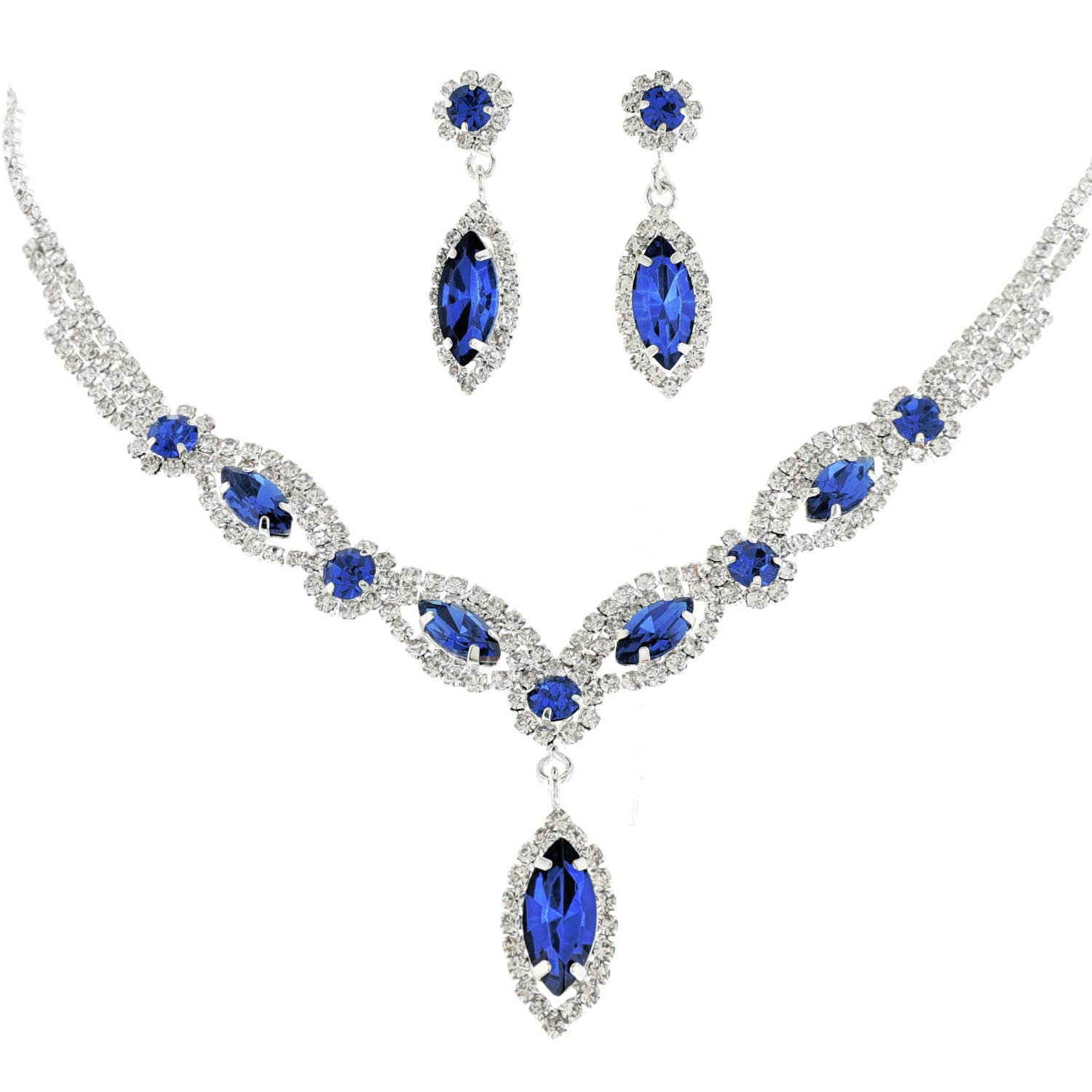 Crystal Rhinestone Petal Lariat Necklace Set