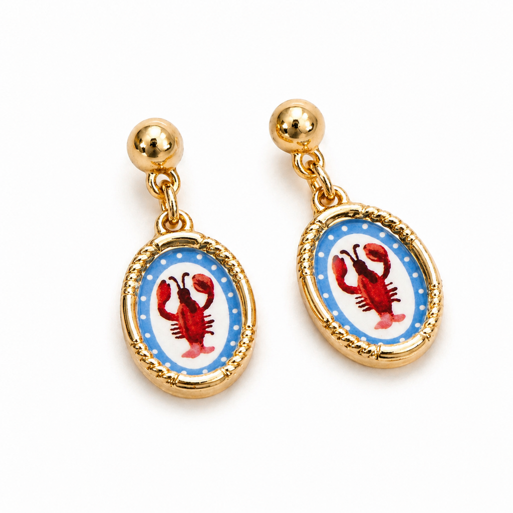Vintage Lobster Cameo Earrings – Ornate Gold Oval Drops